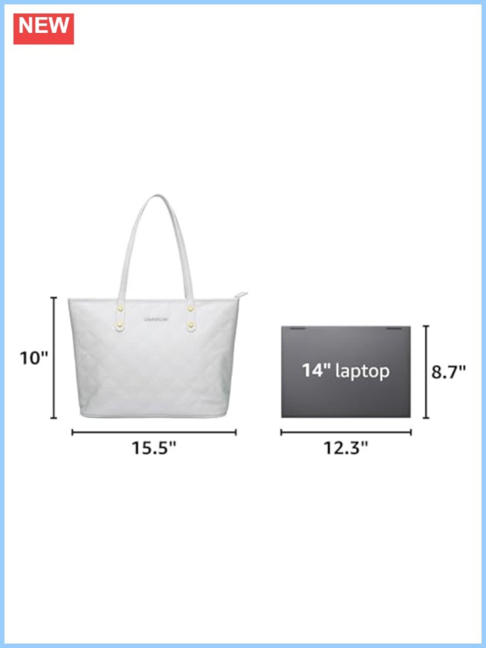 Quilted Vegan Leather Tote Bag Top Zipper Shoulder Handbag - Picture 2 of 6